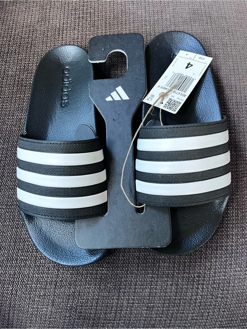 adidas Kids Black and White Slide Sandals with Three Stripes - Adilette Shower